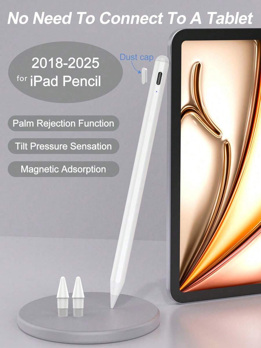 10.2-Inch IPad (10th Gen/10.9-Inch, 2022), IPad Air 4/5/6/M4, IPad A16 (11th Gen, 2025), IPad Air 11-Inch & 13-Inch (M3/M2), IPad Pro 11-Inch/12.9-Inch Compatible Stylus Pen With Anti-Mistouch And Tilt Sensing, 90mAh Battery, Capacitive Stylus For IOS Tablets, White