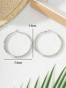 Anting-anting Hoop Besar Berani Bergaya Vintage dengan Desain Semprotan Cat Merah, Perhiasan Wanita, Desain Serbaguna, Hadiah - Perak - View 4