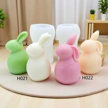 Molde de silicona para vela de conejo de orejas caídas de barriga grande, decoración de yeso o resina de conejo de orejas erguidas DIY para el ambiente festivo de Pascua - Blanco - Ver 1