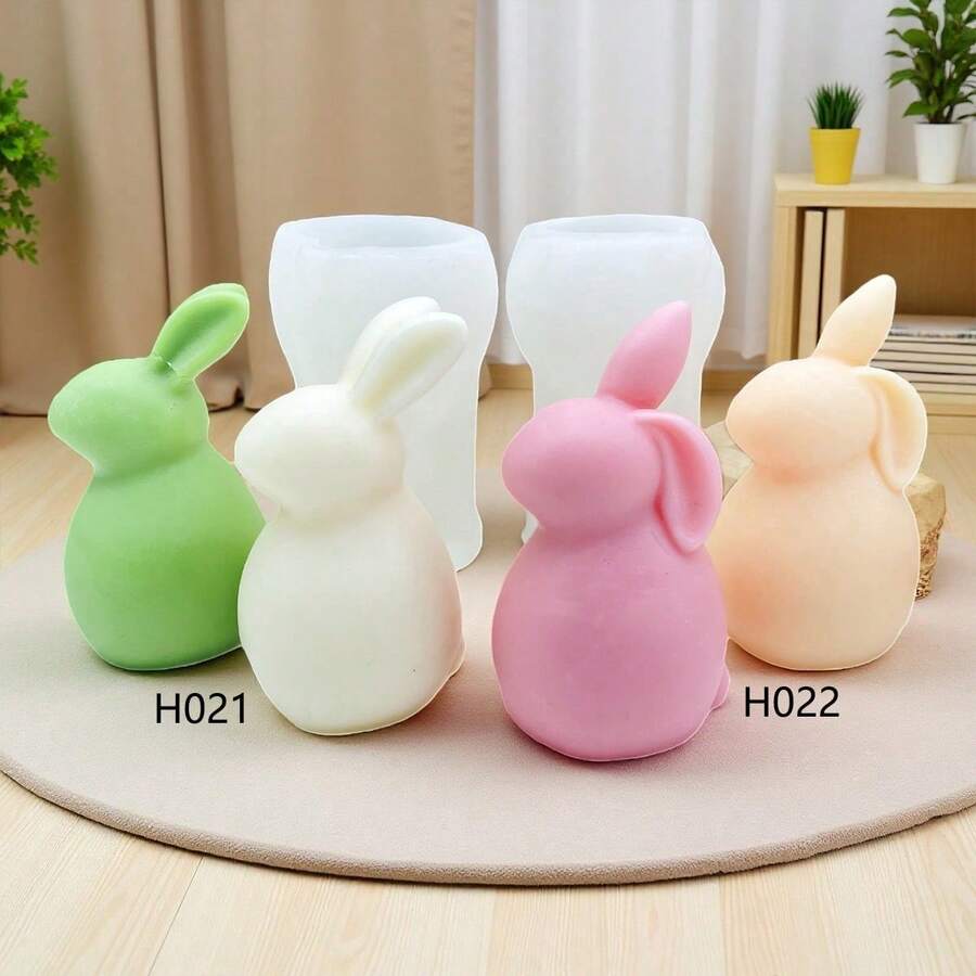 Molde de silicona para vela de conejo de orejas caídas de barriga grande, decoración de yeso o resina de conejo de orejas erguidas DIY para el ambiente festivo de Pascua - Blanco - Ver 1