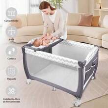Cuna Corral Plegable Para Bebe Con Ruedas Y Mosquitero - Gris - Ver 3