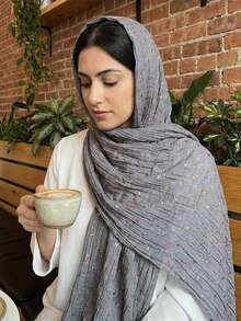 1pc Bohemian Style Shiny Contrast Sequin Scarf For Women, Soft Crinkle Design, Multifunctional Windproof Shawl, Suitable For Spring/Summer Daily Wear And Vacation Accessory - Grey - View 4
