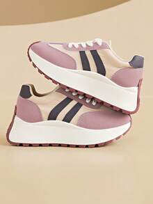 1 Pair Women's Casual Sneakers, Spring/Summer New Thick Sole Chunky Sneakers, Lightweight Travel Shoes, Multiple Colors Available - Purple - View 4