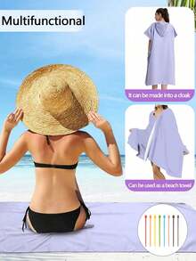 速干超细纤维沙滩浴袍，超强吸水便携式冲浪披风浴袍，适合成人、游泳、健身、户外活动、水疗浴室装饰及冲浪配件 - 彩色 - 查看 3