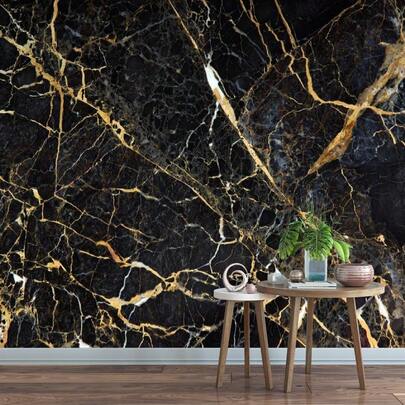 黑色金色大理石壁画，3D抽象裂纹自粘墙纸，家居装饰电视背景墙大型艺术墙画