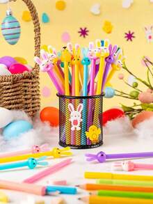 10支装 - 快乐复活节彩蛋兔子造型直杆中性笔，卡通创意可爱复活节圆珠笔，复活节卡通兔子中性墨水笔，教师办公用品，新奇学习用品，复活节礼物，成人男女通用家庭教育期末考试课堂书写办公签名专用书写笔，书写笔文具套装，节日文具礼品，返校季礼物 - 彩色 - 查看 2