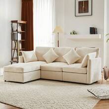 Sofa Bed Set - Beige + Chenille + 4 Seat - View 11