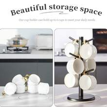 Bamboo Mug Tree For Counter, 6 Hooks Detachable Coffee Mug Holder, Decorative Mug Racks For Coffee Bar Organizer - 彩色 - 查看 7
