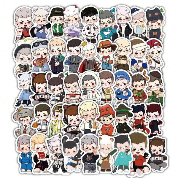 60张不重复的Rayan手绘贴纸，可爱DIY手账素材，防水粘性强，适用于书籍、笔记本电脑、手提包、水瓶、手机等剪贴簿，个性化卡通装饰工艺品