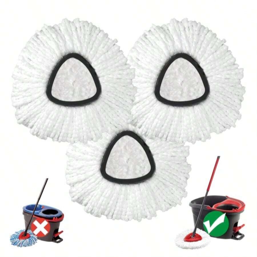 Mop Head Replacement, 3 Pack Spin Mop Refill Replace Head Compatible O Cedar Easywring 1-Tank System, Great Cleaning Power, Microfiber, Helper Housework, Machine Washable Easy-To-Replace, White - A - Xem 1
