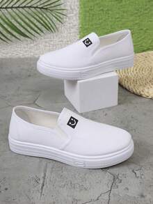 Women's Canvas Slip-On Shoes, Slouchy Shoes, Low-Top Casual Shoes, Non-Slip - White - View 5