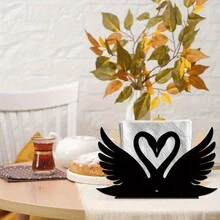 1PC Black Swan Wooden Napkin Holder - Rustic Style Heart-Shaped Openwork Design, Multi-Functional Desktop Napkin Holder, Suitable For Kitchens, Dining Rooms, Picnics And Various Home Decor Styles. - Multicolor - View 1