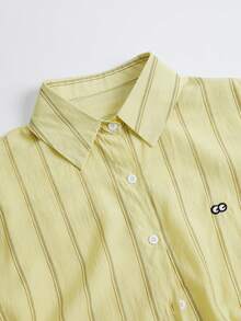 Women's Striped Embroidered Long Sleeve Loose Casual Shirt, Spring/Summer - Yellow - View 4