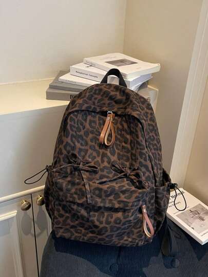 Practical Lightweight Leopard Print Drawstring Backpack Casual Daily Fashion Bag