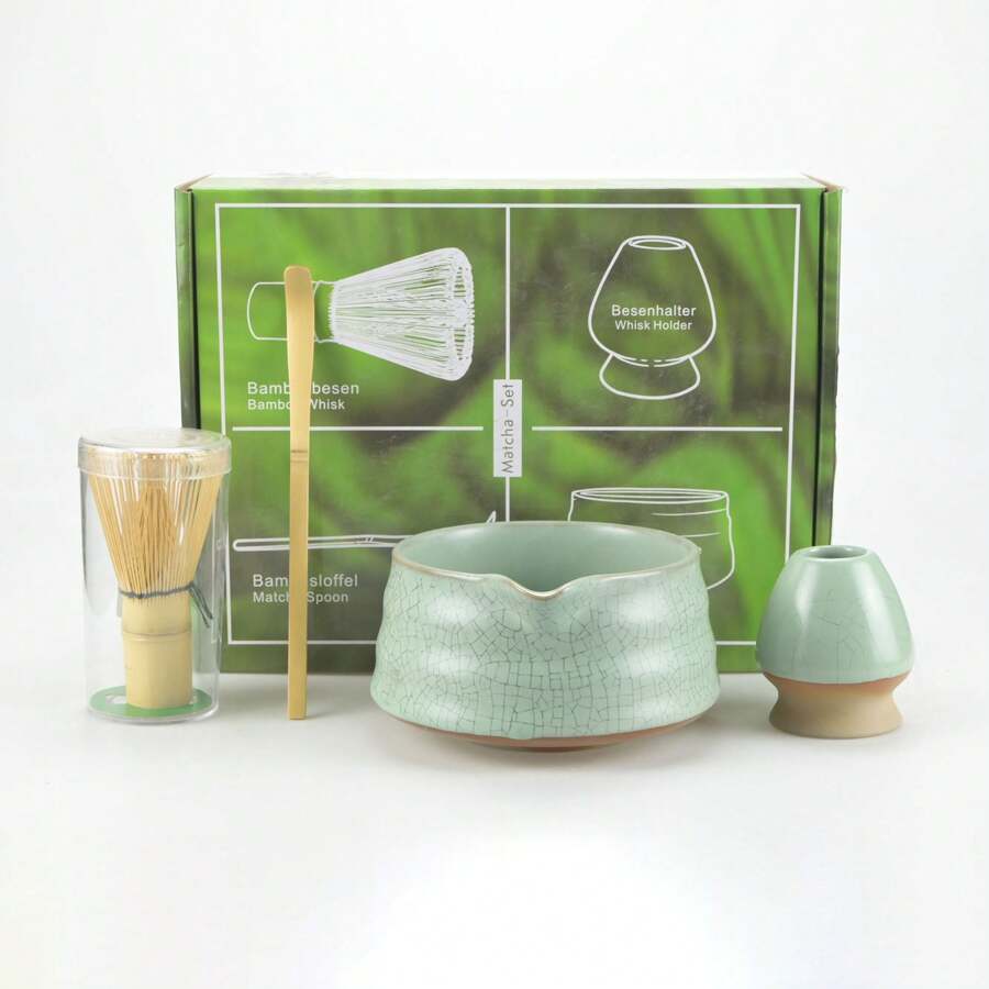 2件/4件/5件套高级抹茶茶具套装，包含竹制茶筅、茶碗、茶勺和茶盘，一套完整的传统抹茶冲泡工具，适合初学者和爱好者，也是一份精美的抹茶礼品套装。 - 彩色 - 查看 1
