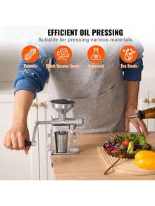 Manual Oil Press Machine, Stainless Steel Oil Extractor Machine, Detachable Oil Presser For Effortless Cleaning, Household Oil Expeller For Pressing Peanuts, Sesame Seeds, Rapeseed, Tea Seeds - Silver - View 2
