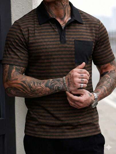 LOOKUN 撞色复古 Polo 衫，休闲度假风简约通勤 T 恤，纽扣宽松上衣