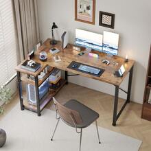 Gunji 110cm L-Shaped Desk, Reversible Corner PC Workstation With Shelves & Hooks For Home Office & Bedroom - 鏽棕色 - 查看 1