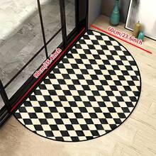 1pc Black & White Checkerboard Pattern Semi-Circle Rug, Soft Velvet Material, Retro Geometric Design Carpet, Bathroom Mat, Bath Rug, Doormat, Small Rug, Carpet, Mat, Home Decor, Area Rug, Outdoor Mat, Area Carpet, Bedroom Rug, Washable Carpet - Multicolor - View 5