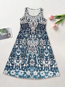 Fashionable Lightweight Floral Print Dress, Versatile For Casual, Vacation, Mother's Day, Suitable For Work, Travel And Home Wear, New Summer Collection - Navy Blue - View 8