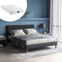 Upholstered Bed, Double Bed With Storage Compartment And Slatted Base, 140x200cm Upholstered Bed Frame With Headboard, For Adults And Teenagers, (With Spring Mattress) - 灰色 - 查看 2