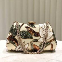 1 chiếc túi xách tay thêu kim sa lấp lánh màu vàng, túi đeo vai dây xích kim loại thời trang, ví cầm tay thanh lịch phù hợp cho tiệc tối, đám cưới, các dịp trang trọng, quà tặng cho phụ nữ. - Vàng - Xem 9