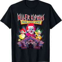 Veenajo Men's "Killer Klowns From Outer Space" Neon Comic Book Style T-Shirt - 100% Cotton, Vibrant Graphic Print, Casual Fit, Machine Washable - Ideal For All Seasons - 黑色3 - 查看 1
