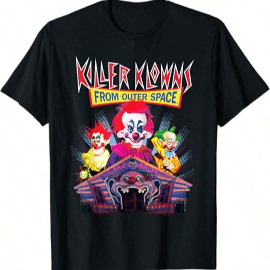 Veenajo Men's "Killer Klowns From Outer Space" Neon Comic Book Style T-Shirt - 100% Cotton, Vibrant Graphic Print, Casual Fit, Machine Washable - Ideal For All Seasons - 黑色3 - 查看 1