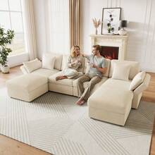 Sofa Bed Set - Beige + Corduroy + 6 Seat - View 12