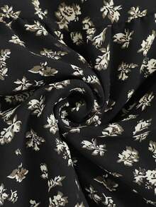 EARO Women's Long Ditsy Floral Skirt, Elastic Waist Design, Casual Black Printed Long Skirt, Made Of Non-Stretch Fabric Vacation - Black - View 8