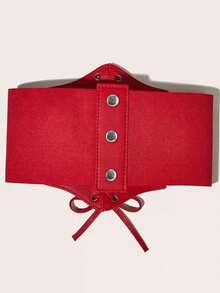 1pc Women's Red Fashionable Versatile Tie-Up Elastic Waist Minimalist Skirt, Suitable For Daily Commute, Dining, Parties And Other Occasions - Red - View 4