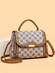 Fashionable Large Capacity Pattern Handbag, Elegant Middle-Aged Women Tote Bag - Grey - View 1