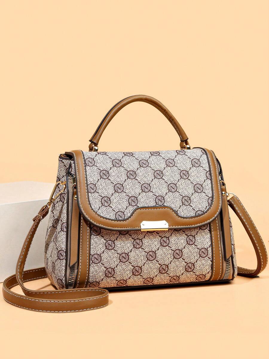 Fashionable Large Capacity Pattern Handbag, Elegant Middle-Aged Women Tote Bag - Grey - View 1