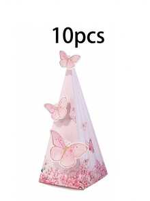 10个装蝴蝶礼盒，三角形蝴蝶主题生日婚礼家庭节日派对礼品包装用品，蝴蝶造型礼盒，粉色花卉派对礼盒，3D蝴蝶糖果盒，适用于婚礼、派对、生日派对装饰 - 彩色 - 查看 9