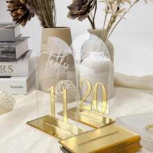 10pcs Golden Wedding Table Numbers 10cm*15cm/3.94in*5.9in  Acrylic Seat Cards Decorations With 1-20 Printed Table Sign Numbers For Wedding Reception, Event, Party, Restaurant - Nhiều màu - Xem 14