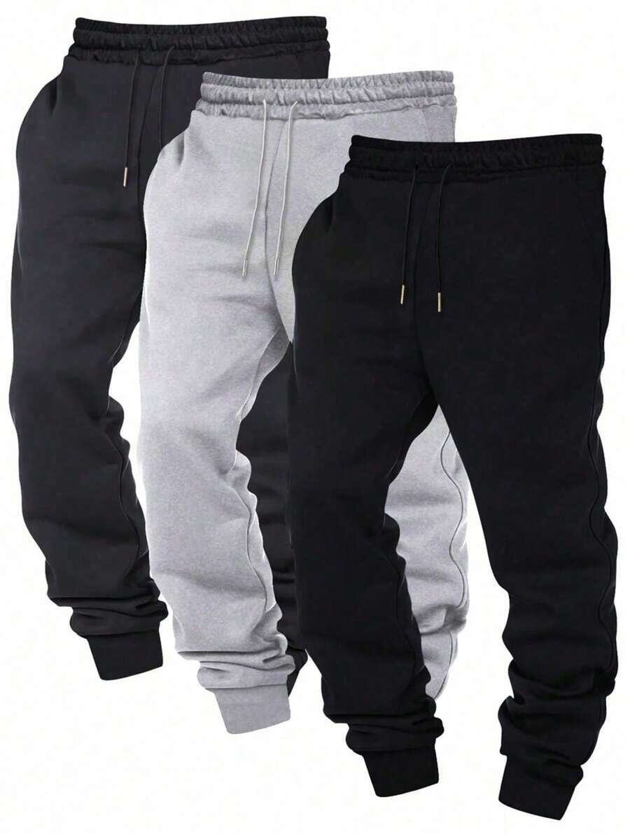 Men's Solid Color Drawstring Sports Pants, Suitable For Outdoor Jogging, Gym Workout, Single Leg Nine-Minute Pants, Spring And Autumn Men's Sports Casual Pants - Black - View 1