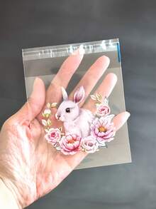 100pcs Easter Bunny And Flower Pattern Gift Bag - Cute Bunny And Spring Flower Pattern Transparent Self-Adhesive Packaging Bag - Four Different Patterns Mixed - Suitable For Easter And Themed Party Gift Packaging - Multicolor - View 7