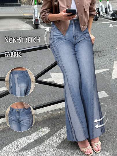 Quần jeans nữ ống đứng phong cách Y2K, cạp thấp, màu xanh denim bạc màu, dáng rộng, thoải mái, đa năng, phong cách đường phố.