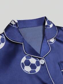 2pcs Tween Boy Blue Soccer Short Sleeve Shorts Pajama Set - Multicolor - View 9