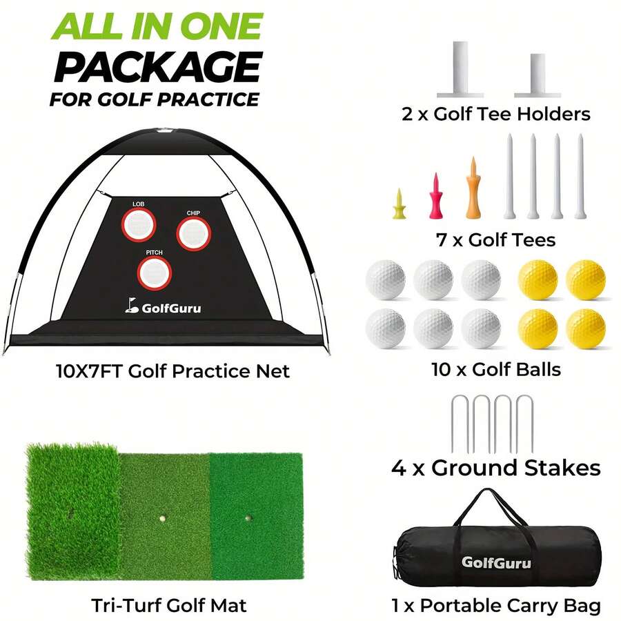 Golf Net With Practice Mat, Portable Hitting Aid For Driving Chipping Swing, 3-In-1 Turf Mat, Target Pockets, Quick Setup Backyard Golf Training Set - Black - View 1