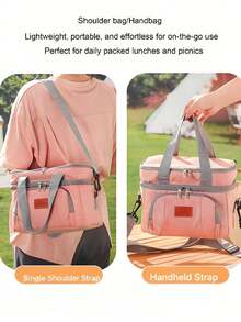 [Delivery Within 2-7 Days In The United States] 1pc Insulated Lunch Bag, Reusable Office/Picnic/Hiking/Beach Lunch Box-Leak-Proof Refrigerated Tote Storage Bag, Suitable For Adults, Back-To-School, Classroom, College, School Supplies, Kitchen Organization, Kitchen Accessories, Men's & Women's Lunch Bag, School Bag For Men & Women, School Accessories, School Supplies. Double-Layer Insulated Tote With Handle, Large-Capacity Cooler Lunch Bag For Outdoor Camping Picnics. Four-Layer Protection For Long-Lasting Insulation. Perfectly Solves Food, Fruit, And Vegetable Preservation. Generous Capacity Holds More Items. - Phong cách hồng tinh khiết - Xem 7
