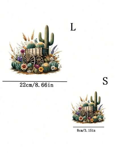 1片/2片/3片装仙人掌图案热转印贴纸 - 节日DIY装饰，适用于T恤、连帽衫、牛仔裤、毛衣、手提包、枕头、靠垫，可机洗熨烫