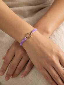 1pc Fashionable & Minimalist Woven Four-Leaf Clover Bracelet, Suitable For Daily Wear - Purple - View 6