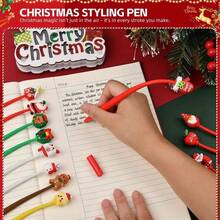 5/12/24支装，圣诞节主题中性笔 - 节日卡通人物图案，黑色墨水，多种款式，适用于学校和办公用品，完美的节日礼物套装 - 彩色 - 查看 4