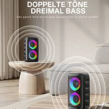 Wireless Speaker With Subwoofer, Large Boombox Speaker, Stereo Speaker, Subwoofer, Outdoor Wireless Speaker, Party Disco Light, TWS, TF, Optional MIC - 黑色升級版本 - 查看 4