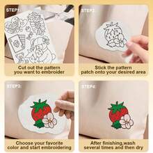 DIY刺绣套装，含线针，可爱小熊甜点图案，自粘水溶性刺绣贴纸，适用于手工缝纫 - A - 查看 8