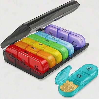 1pc 7-Day Portable Pill Organizer Box, Multicolor Travel Medicine Storage Container With Compartments For Organizing Morning/Noon/Night Medications