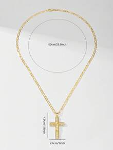 1pc Classic European Style Copper Inlaid Zirconia Jesus Cross Pendant Necklace, Limited Edition "Light Of Protection", Suitable As Gift For Christmas, Thanksgiving, Halloween, Mother's Day, Valentine's Day, Friends, Church Members, First Holy Communion, Daily Wear And Prayer - Yellow Gold - View 7