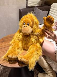 Women's Plush Backpack, Washable And Dry Cleanable, Polyester Lining, Animal Theme, Zipper Closure, Faux Fur, Striped Pattern, Perfect As Christmas And Birthday Gift - Yellow Orangutan - View 2