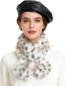 1/2 piezas Conjunto de gorro y bufanda con estampado de leopardo estilo europeo y americano, gorro cubo esponjoso y calentador de cuello aislado de moda - Multicolor - Ver 6